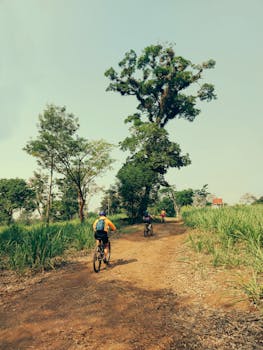 Cyclists explore a scenic rural trail in Pacho Viejo, Veracruz, México.