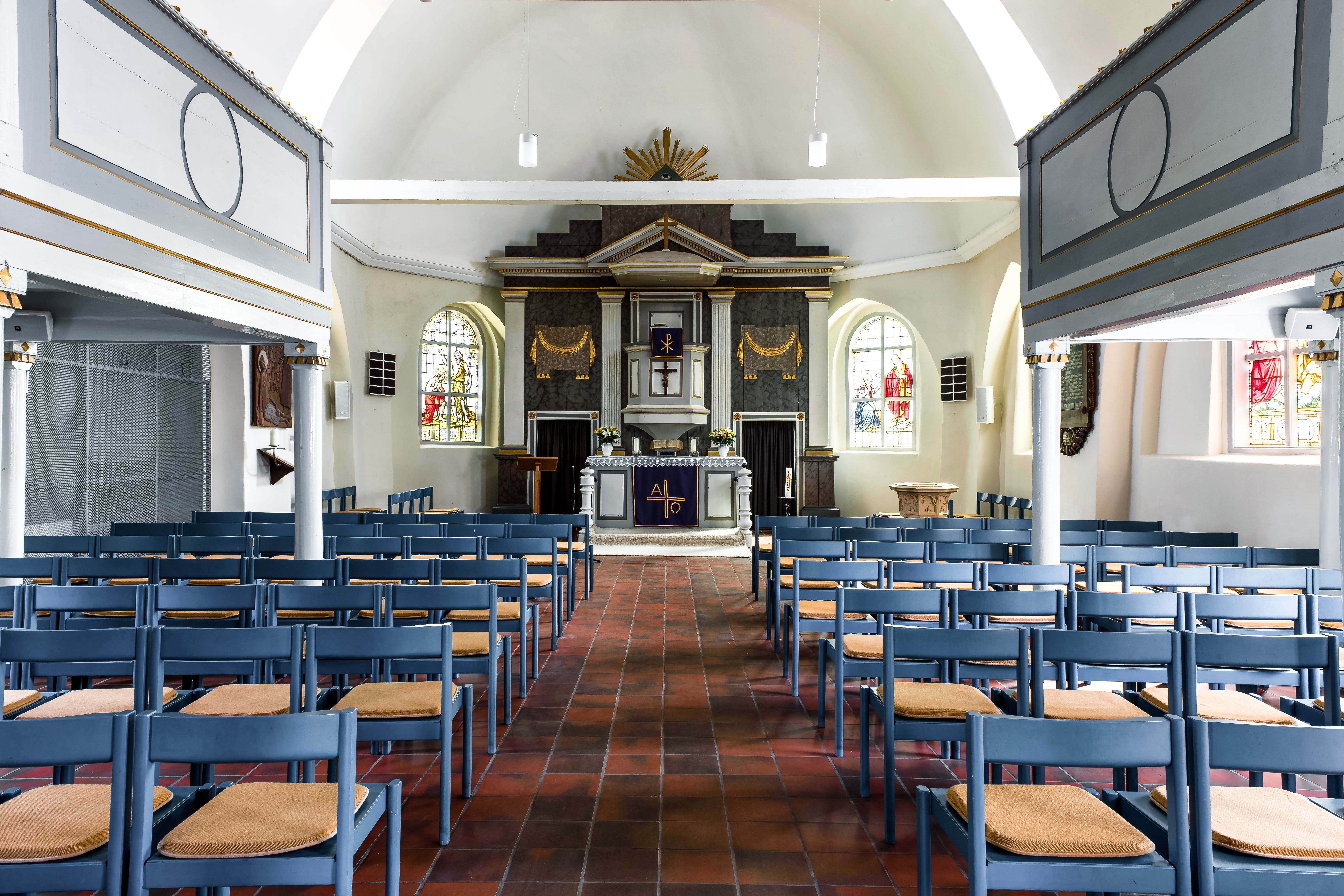 Explore the tranquil interior of Marienkirche, a historic church in Drage, Niedersachsen, Germany.