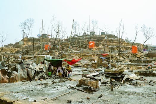 A homeless Rohingya family after the fire incident
