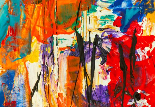 Dynamic abstract painting with vivid colors and textured layers for modern art lovers.