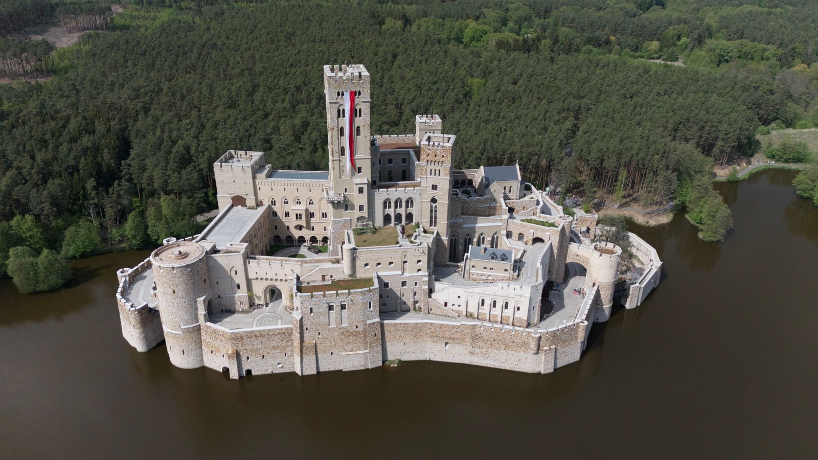 Aerial View of Majestic Castle Amidst Forest · Free Stock Photo