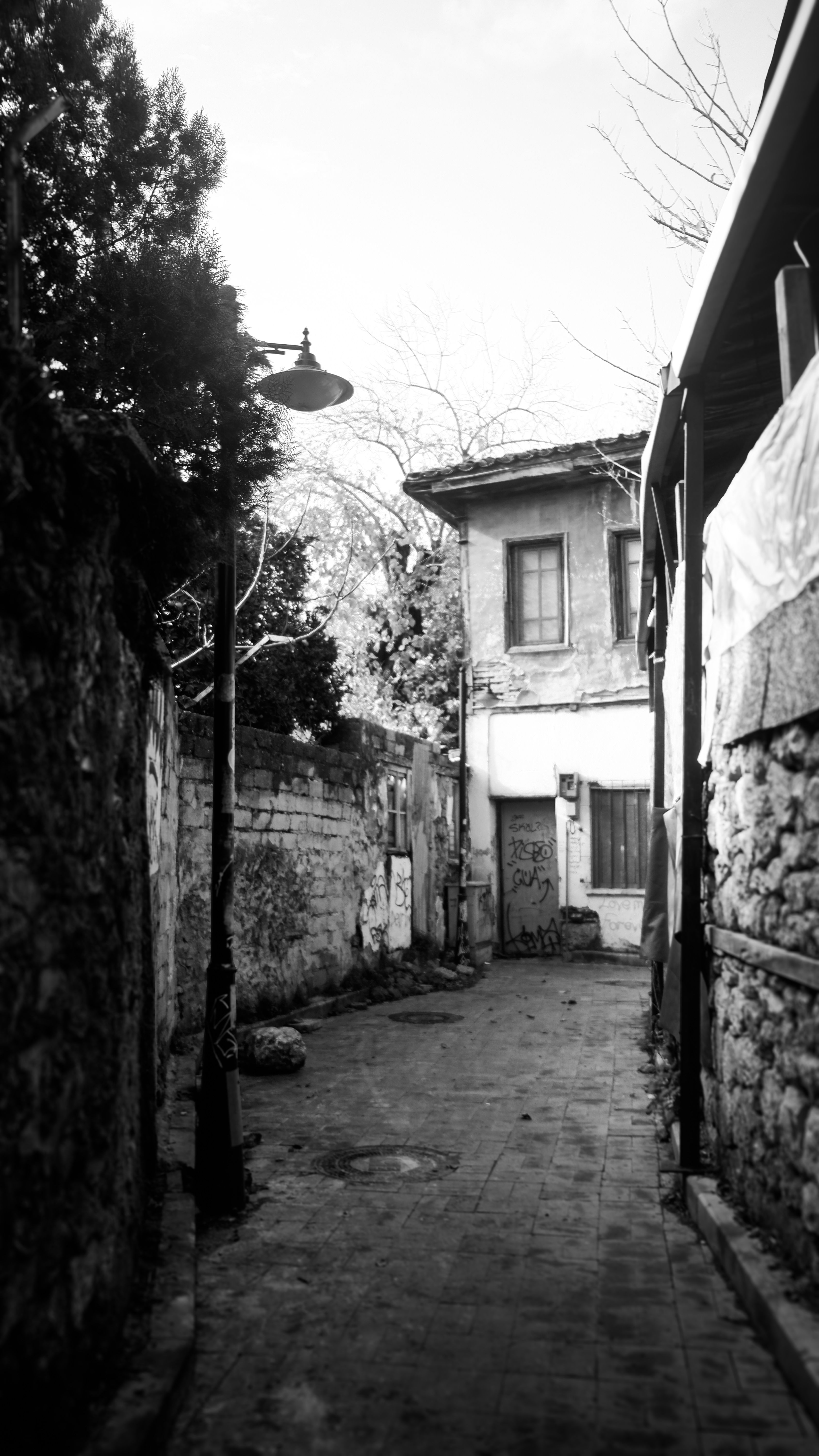 Narrow Historic Alley in Black and White · Free Stock Photo