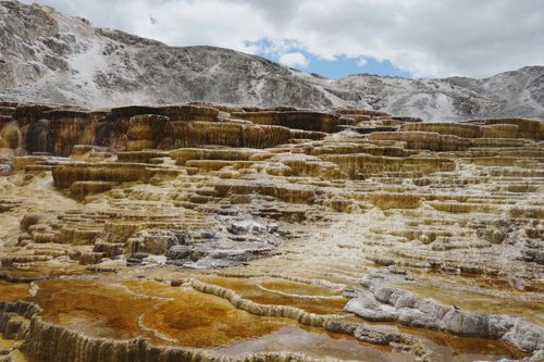 Free Geological formation with travertine terraces at Yellowstone National Park. Stock Photo