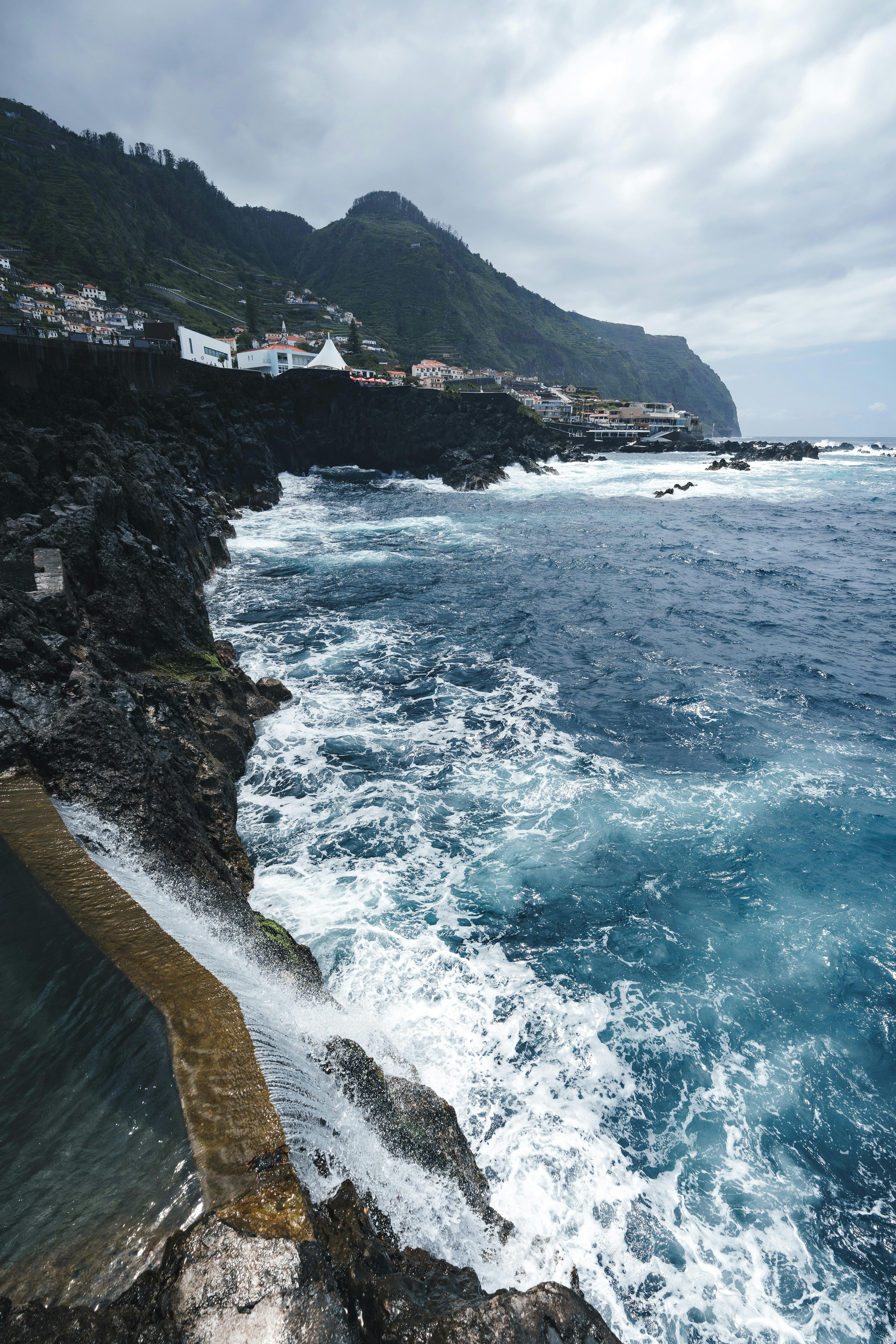 Coastal view of Sao Vicente with Atlantic waves in Madeira
