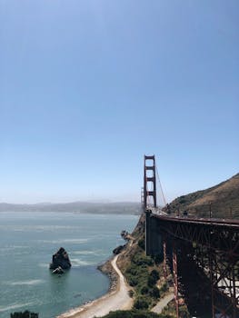 Stunning view of the Golden Gate Bridge stretching across San Francisco Bay under a clear blue sky.