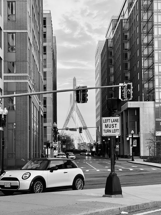 Urban Street Scene with Bridge in Black and White · Free Stock Photo