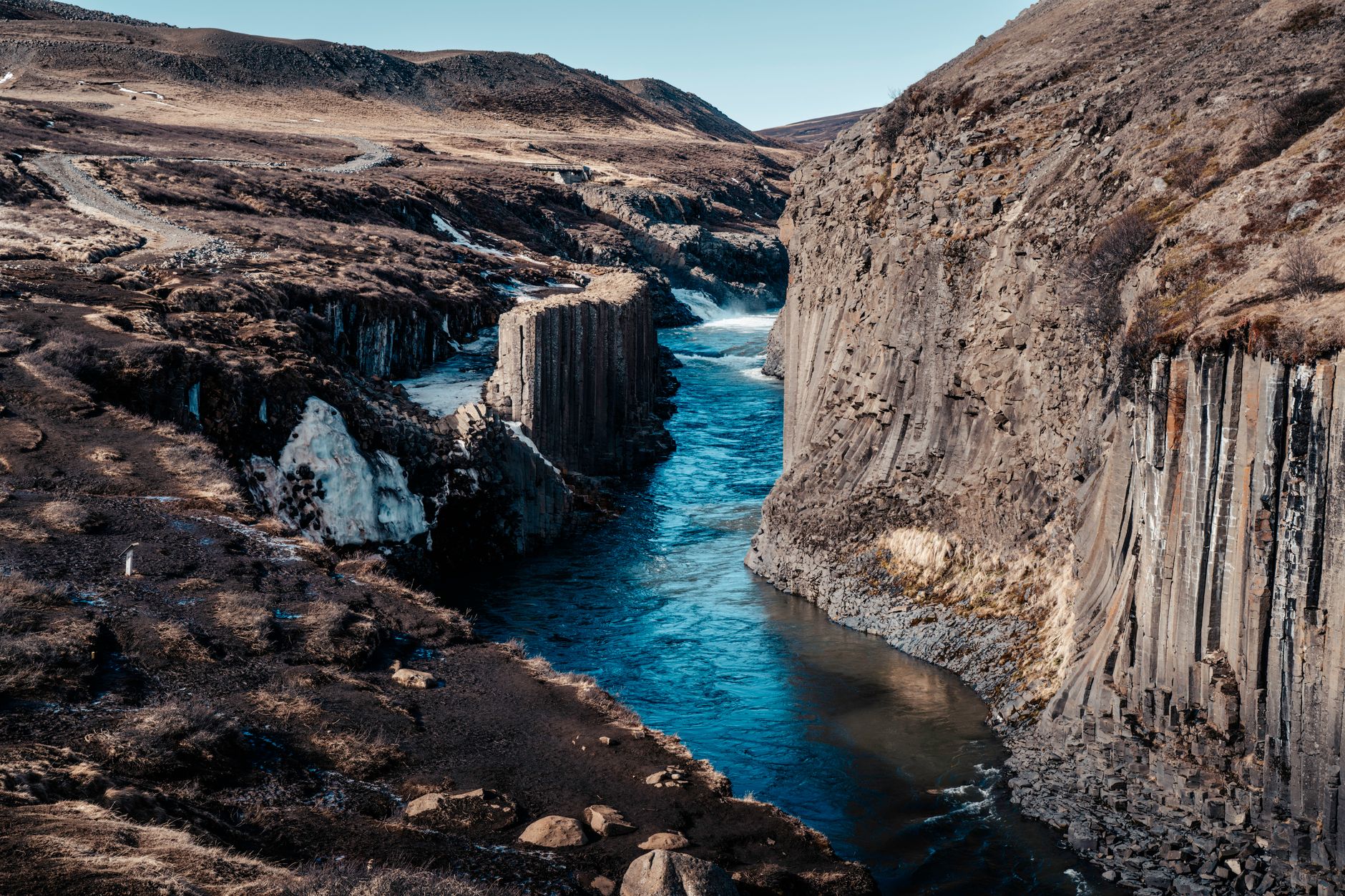 Basalt columns behind Svartifoss waterfall at Skaftafell