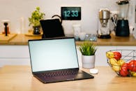 Modern Home Office with Laptop on Kitchen Counter