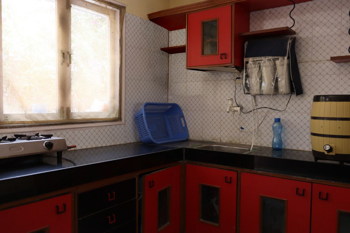 Contemporary kitchen interior in India with modern cabinets