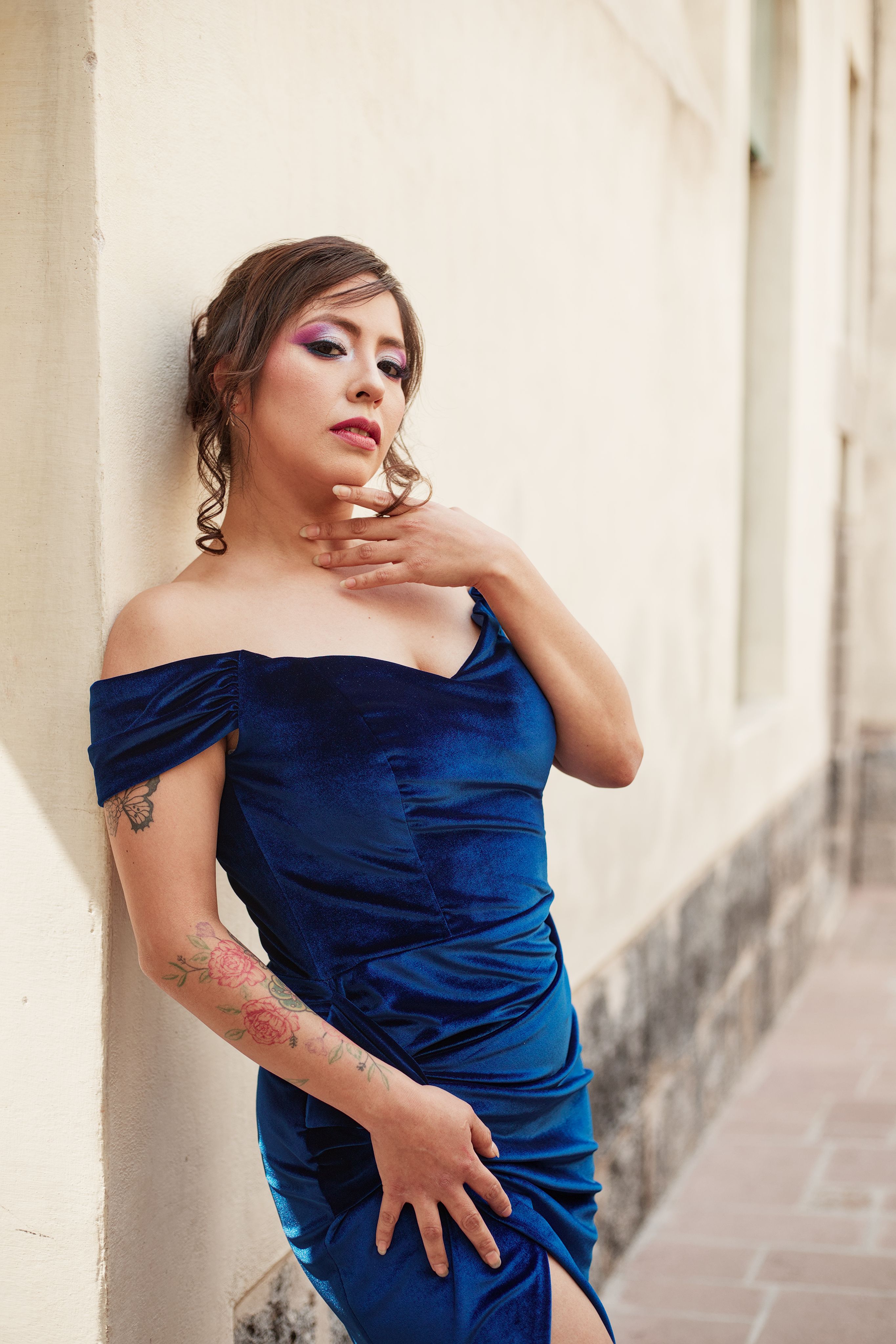 Elegant Woman in Blue Dress Outdoors Portrait · Free Stock Photo