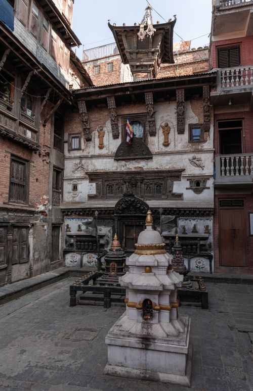Free Intricate architectural details in a historic courtyard in Bhaktapur, Nepal. Stock Photo