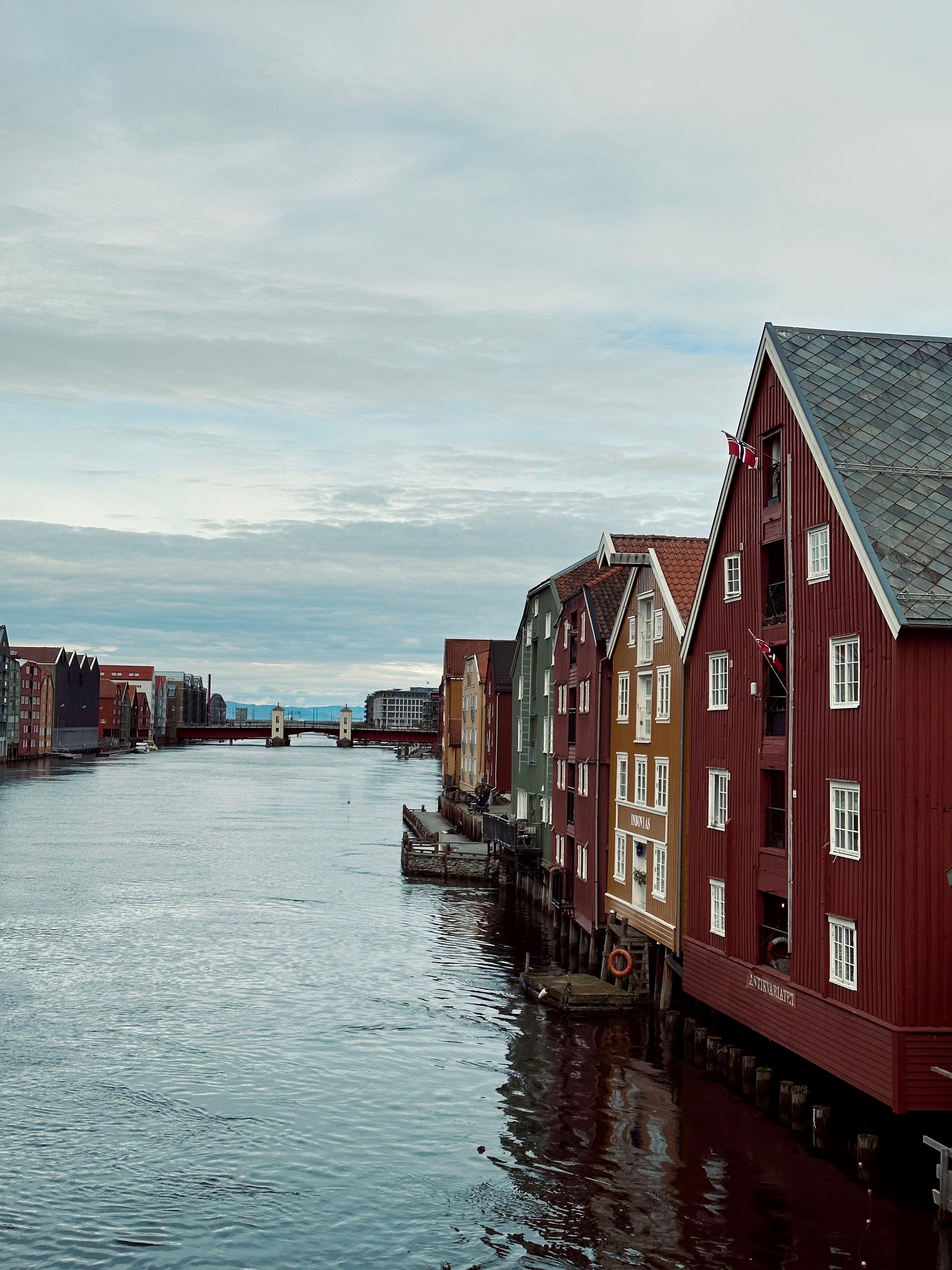 Colourful riverfront buildings in Trondheim, home of NTNU