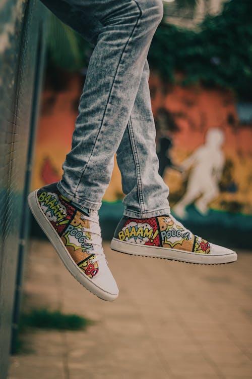 Person Wearing Colorful Sneakers