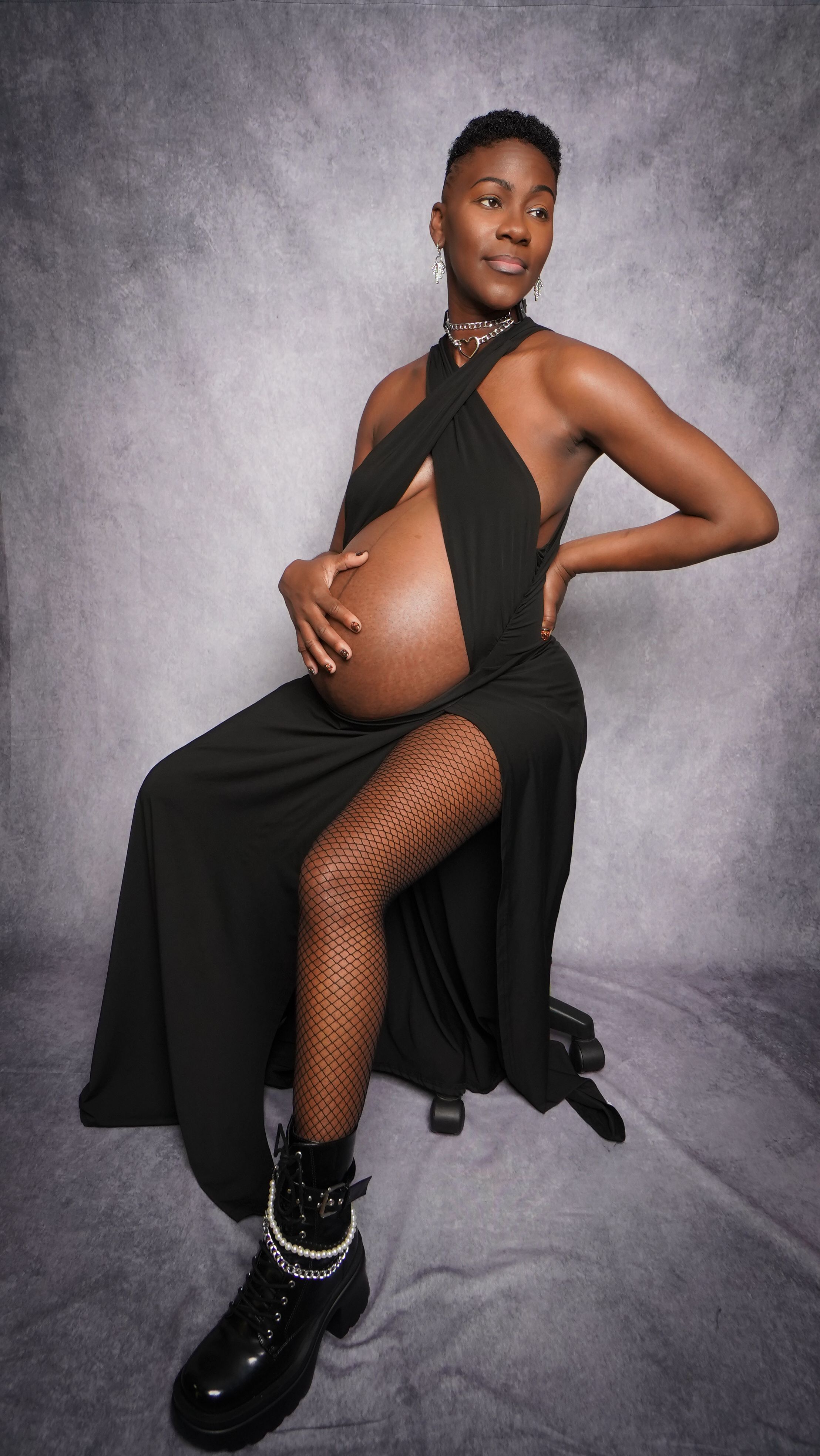 black dress maternity shoot Leilanie Dress