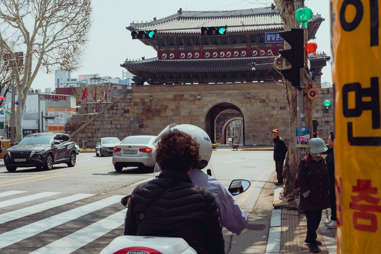 vibrant street scene at hwaseong fortress in suwon south korea with sp
