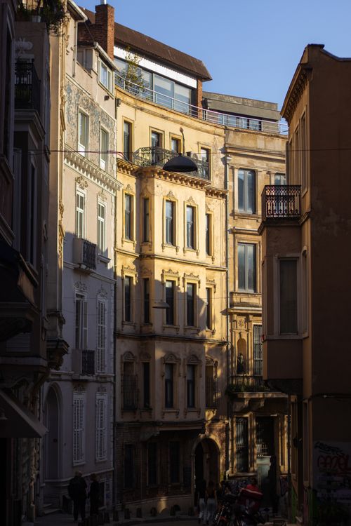 Free Captivating light and shadow play on a historical street in Karaköy, İstanbul. Stock Photo