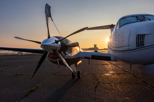 Stunning view of a private aircraft on a runway at sunrise, highlighting aviation beauty.