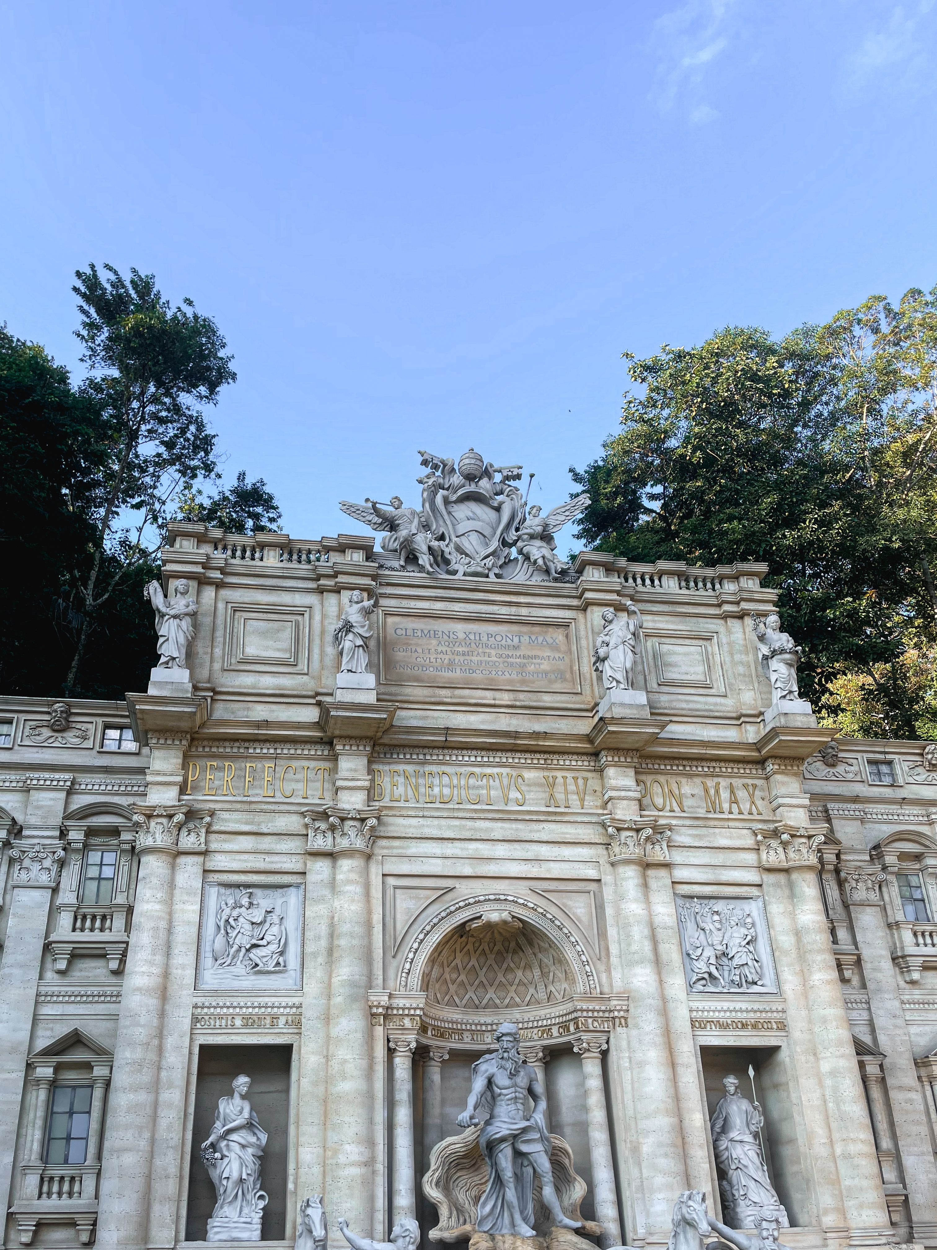 Close-up detail of the classical columns and architectural carvings of Fontana dell'Acqua Paola in Rome, Italy.