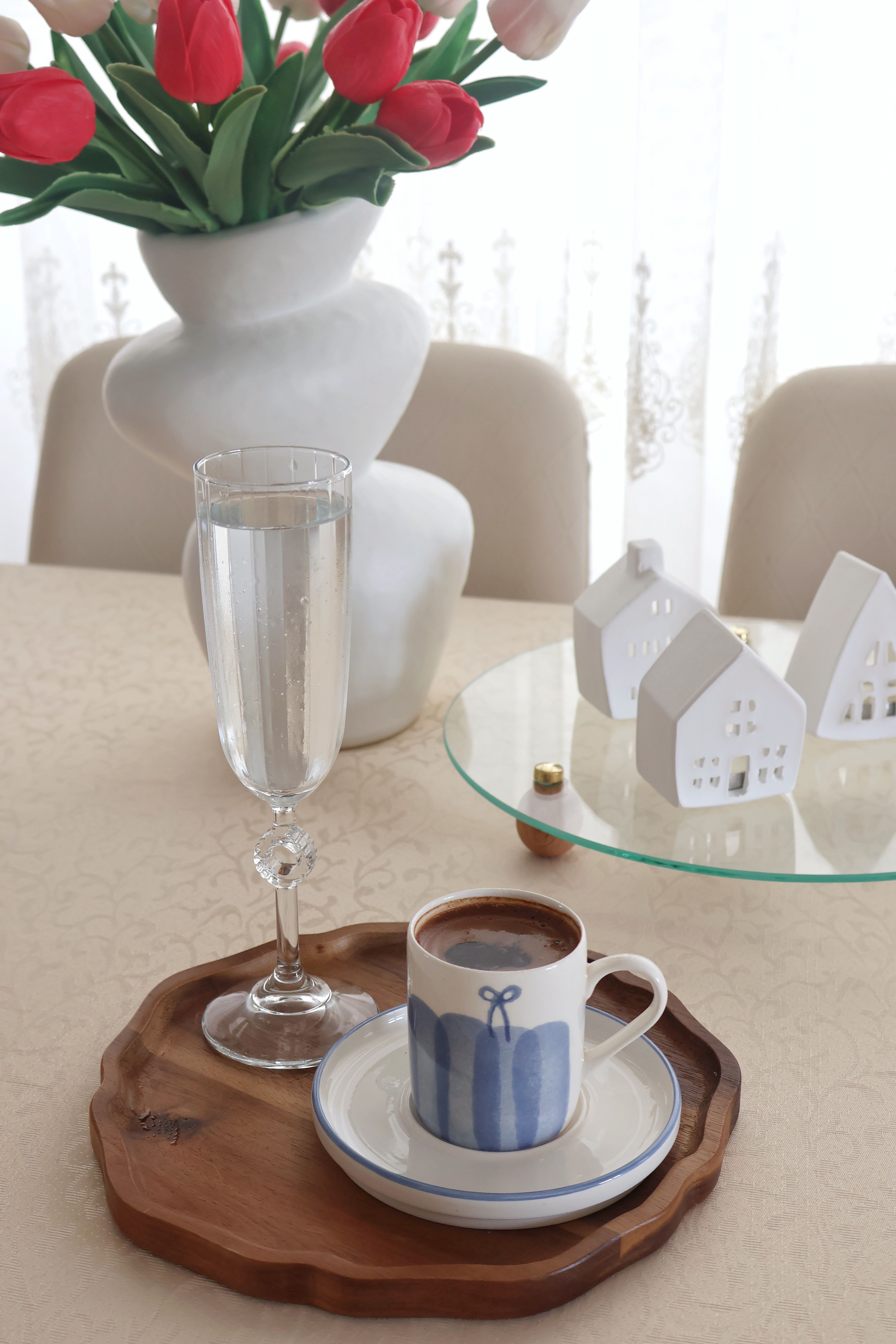 Faux marble serving tray styled on a dollar tree coffee bar design with coffee accessories