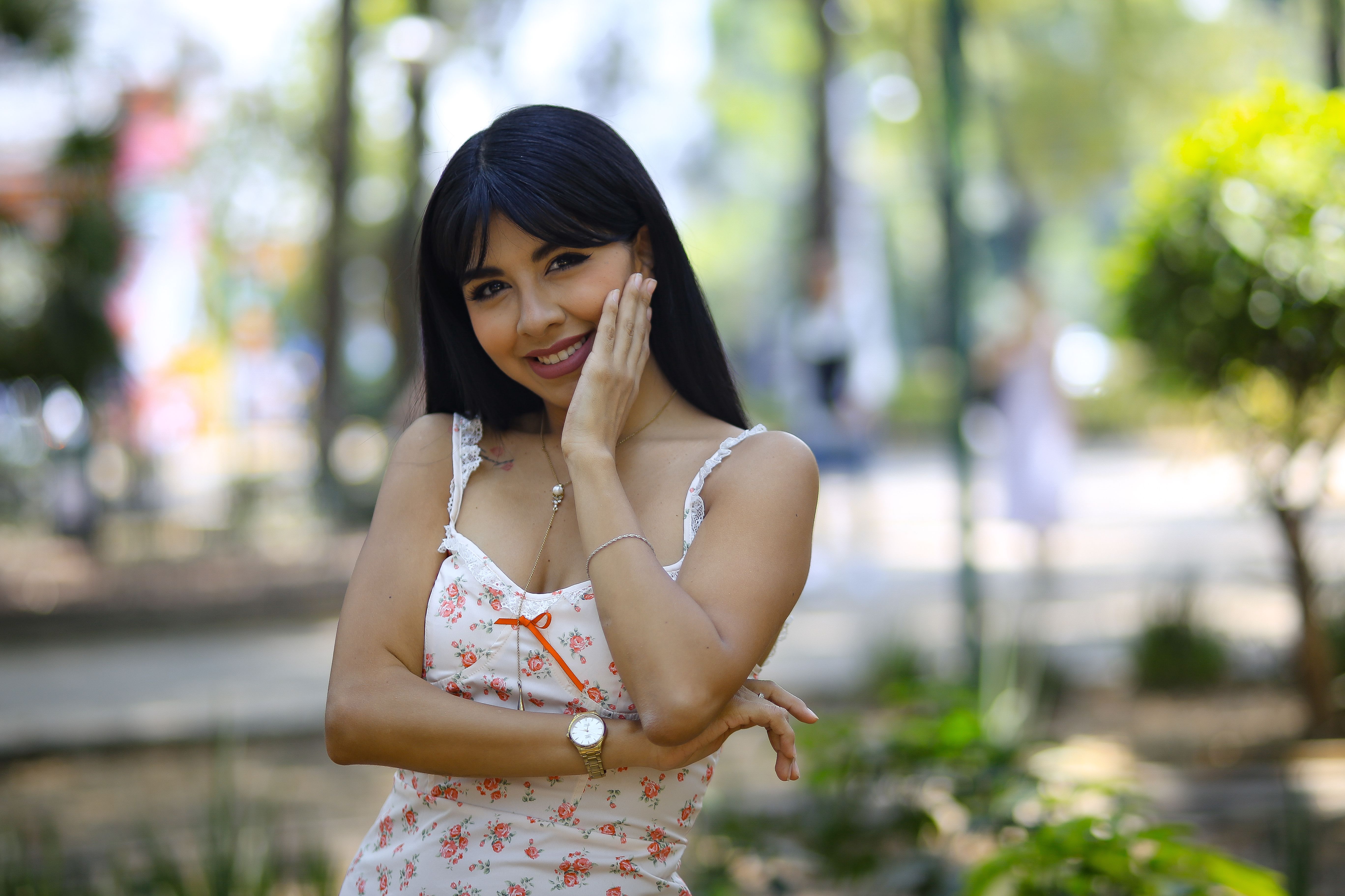 Outdoor Portrait in Floral Dress · Free Stock Photo