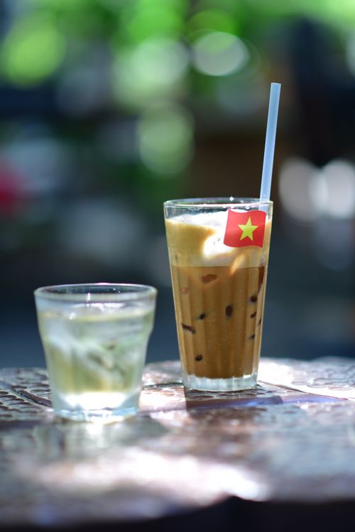 Free Refreshing iced Vietnamese coffee with condensed milk served on a summer day. Stock Photo