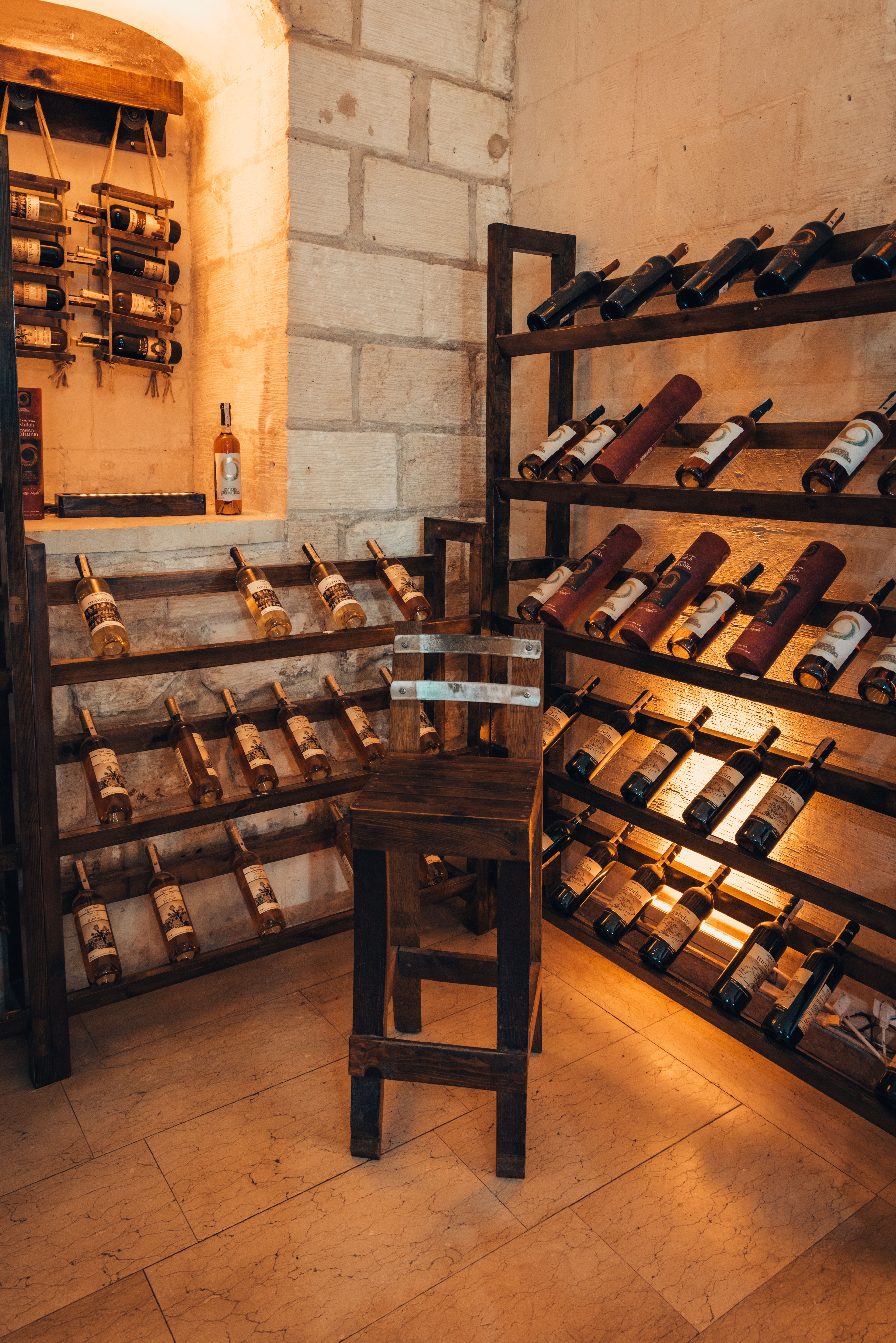 Custom wine storage architecture with LED lighting