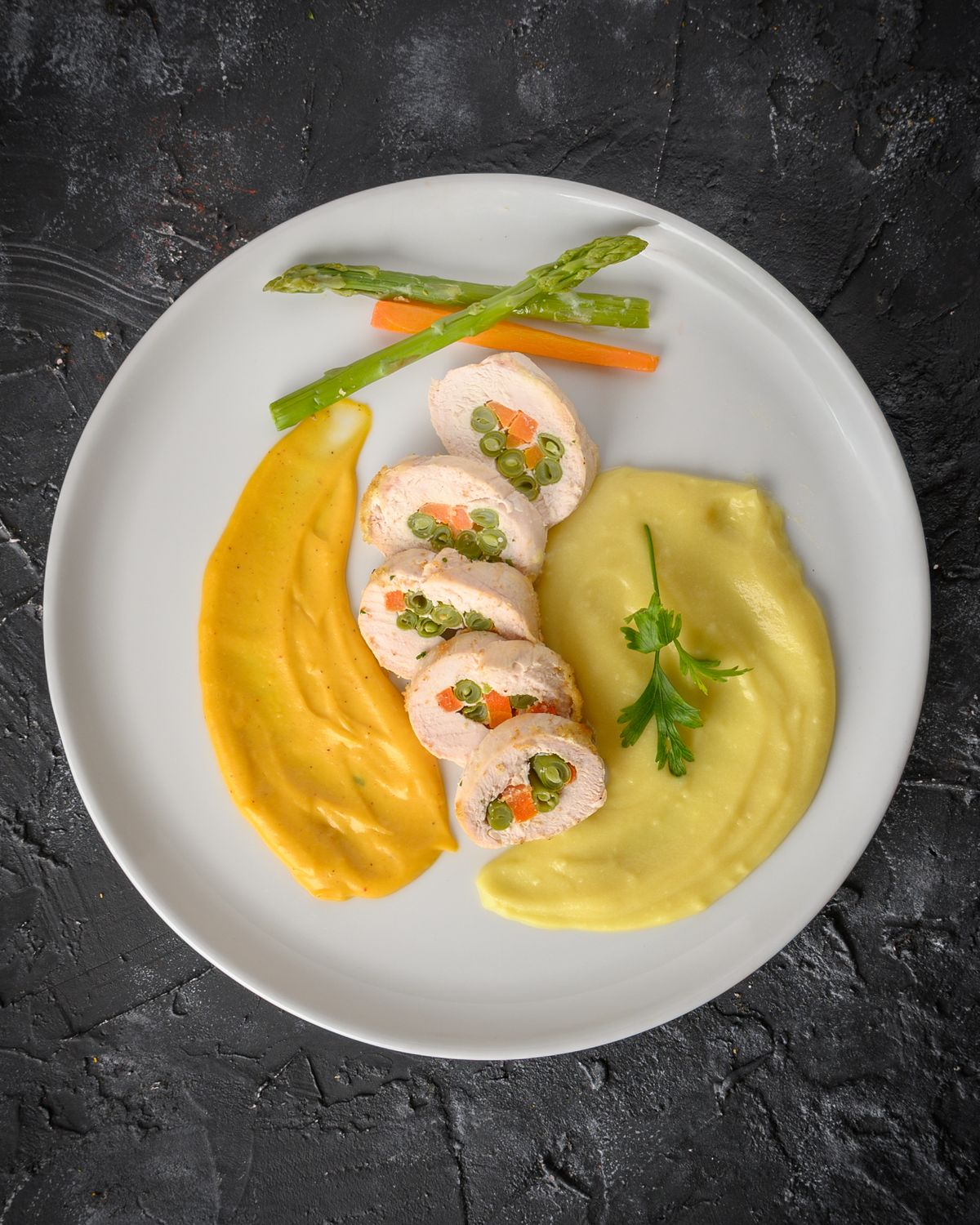 Gourmet Rolo Peruvian Gourmet Chicken Roll with Sauces · Free Stock Photo