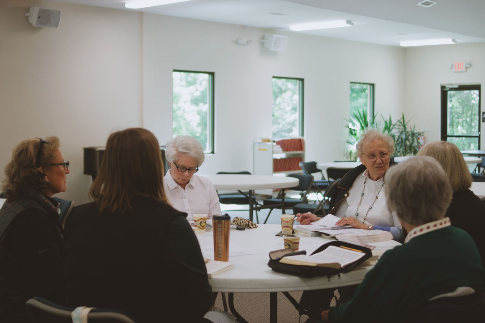 Women gathered for Bible study in a church community