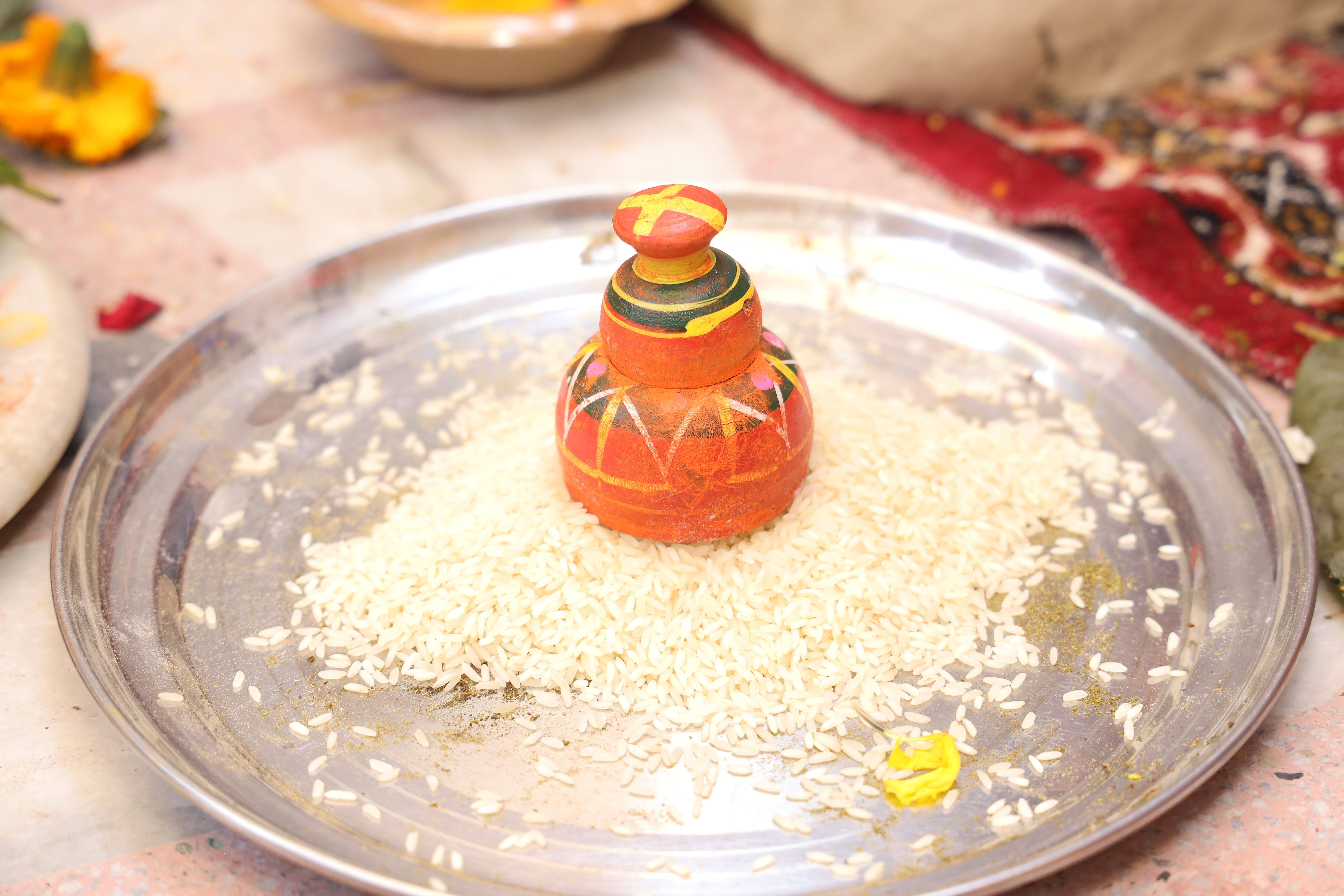 Vibrant Traditional Ritual Arrangement with Rice