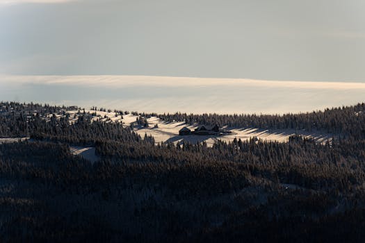 Stunning view of Karkonosze Mountains in winter, beautifully lit at sunrise with snow-covered peaks.