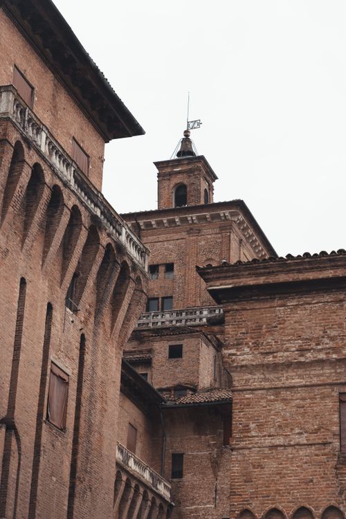 Free Close-up of a historic castle's brick architecture, showcasing Italian heritage. Stock Photo
