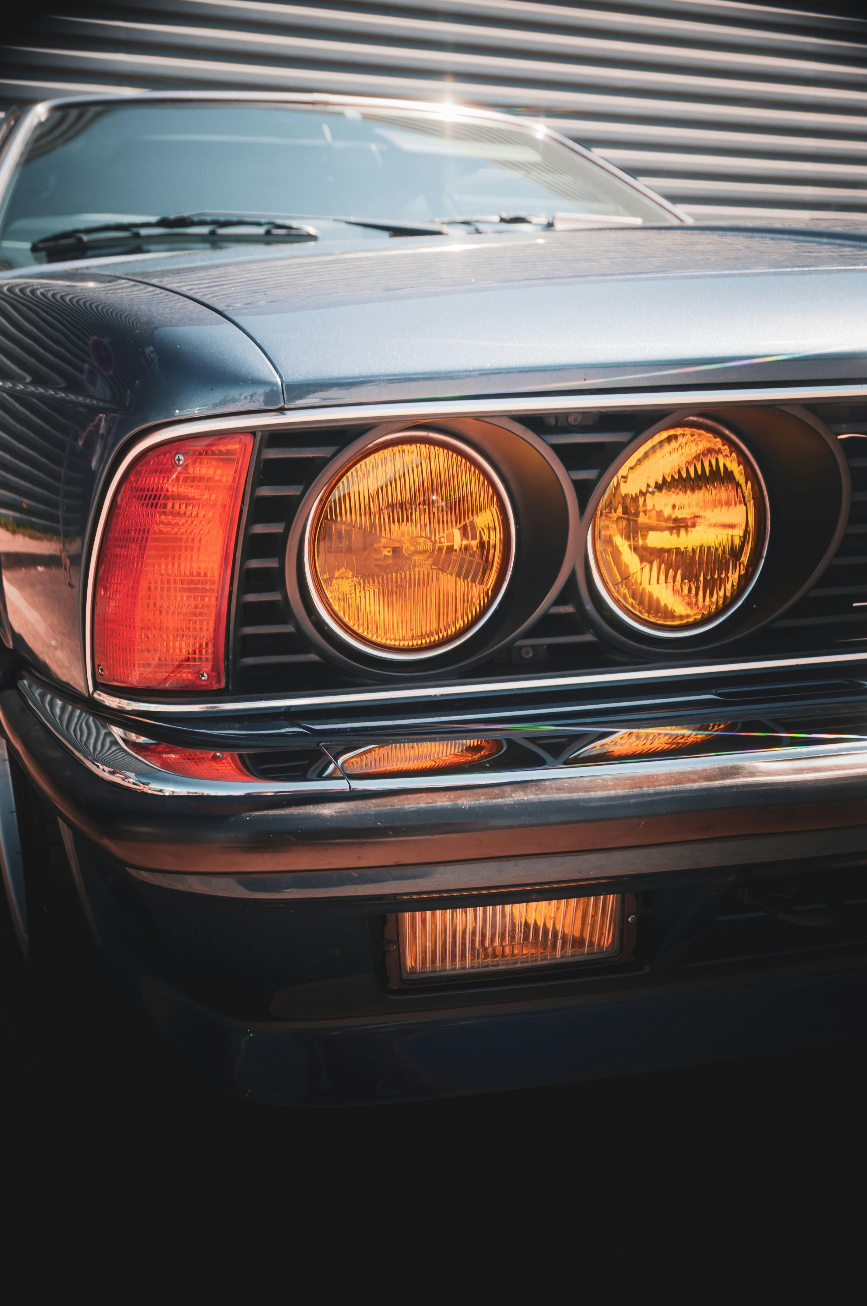 vintage bmw car with classic headlights