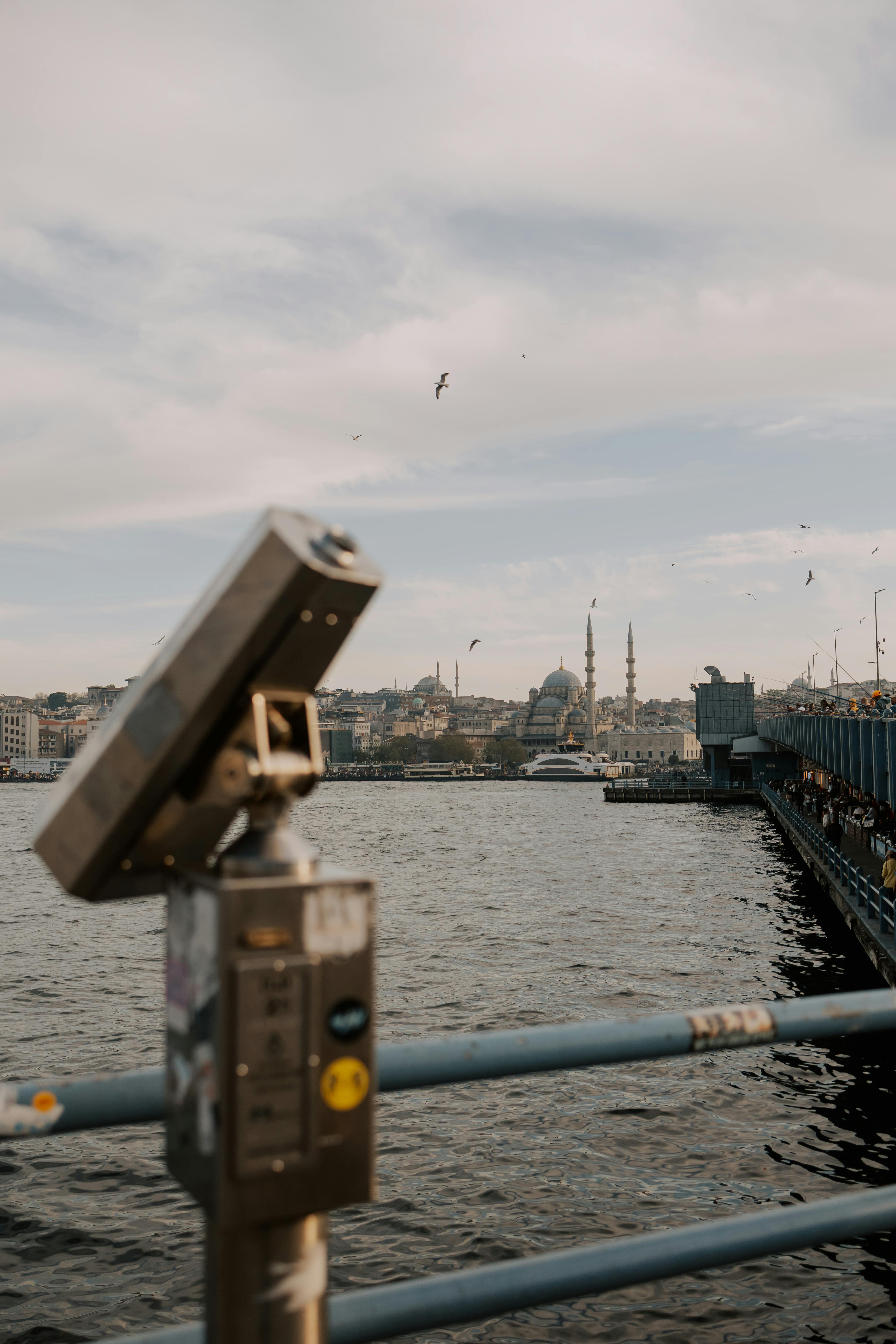 Scenic view of the Galata Bridge and Istanbul skyline with mosques in the background.