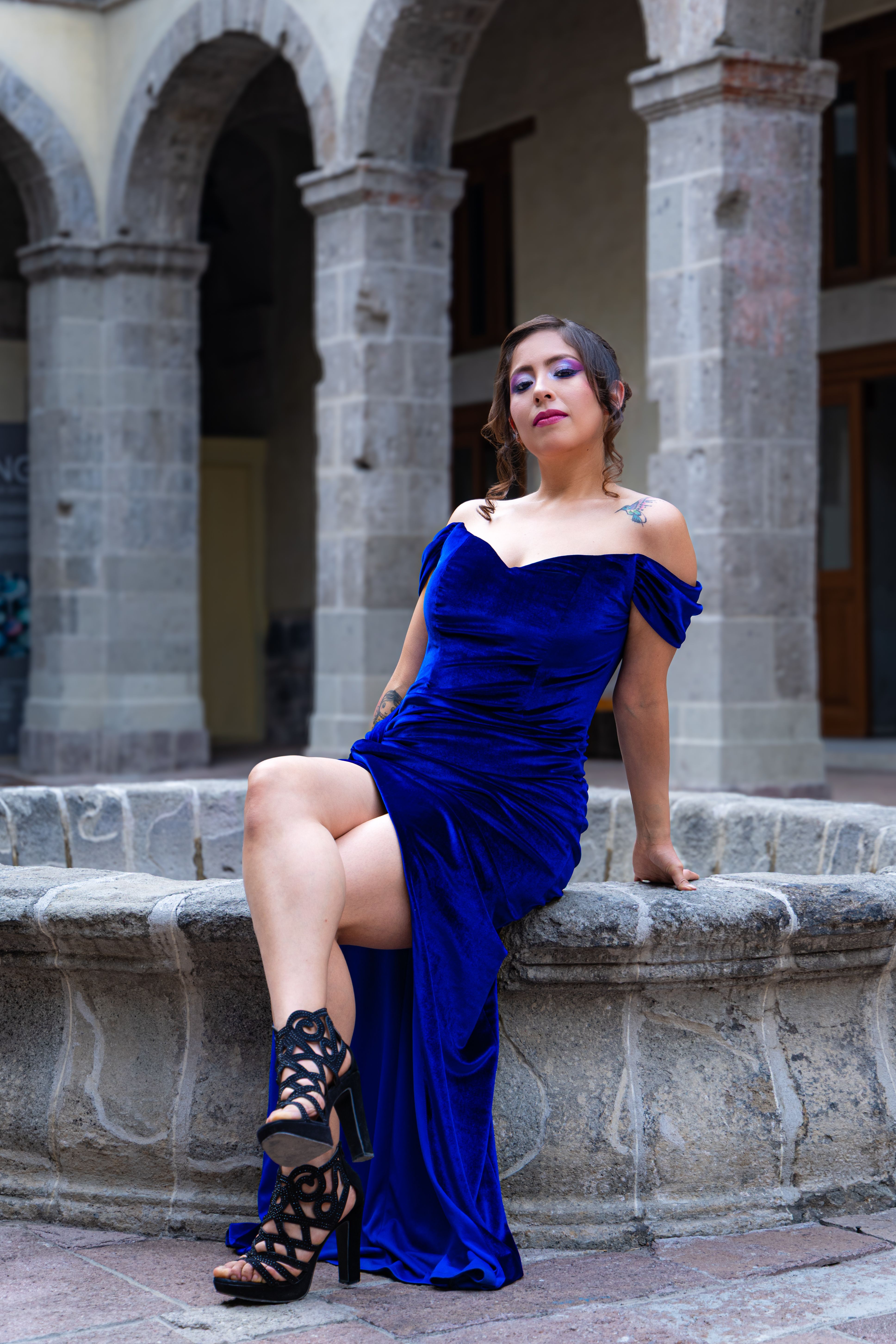 dark blue dress with heels Blue Square Neck Crepe Polka Dot Fit and Flare Midi Dress
