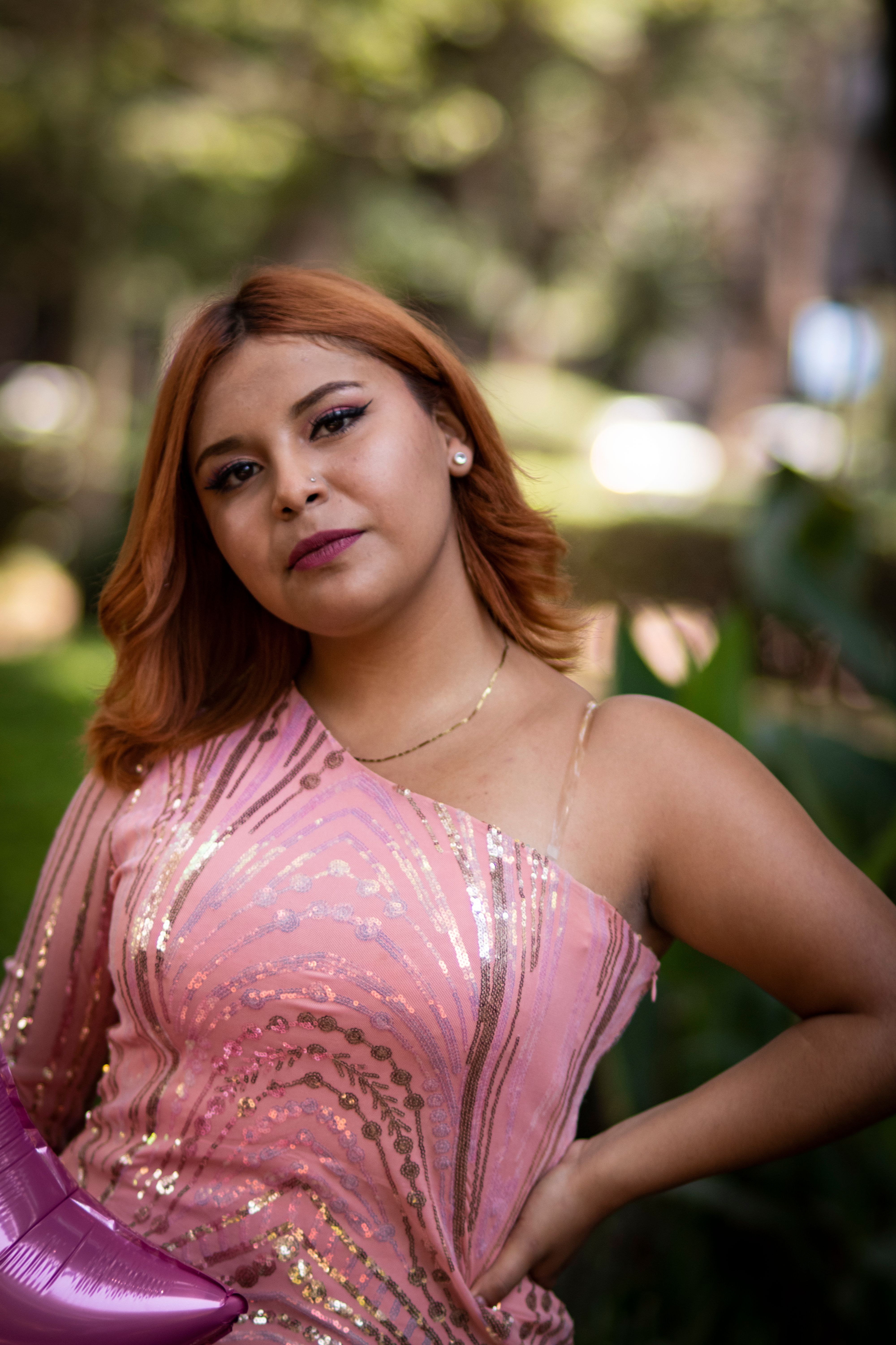 Elegant Woman in Pink Dress Outdoors · Free Stock Photo