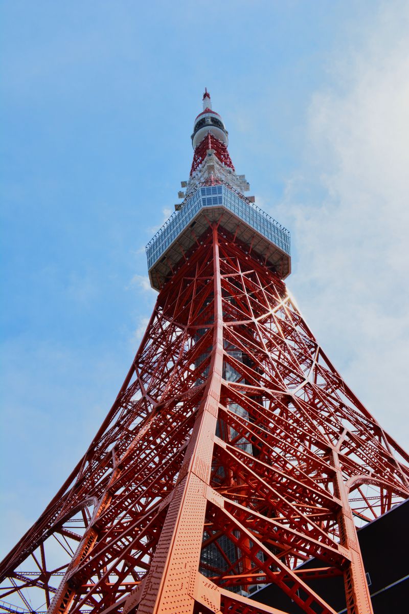 Tokyo Tower red lattice against a blue sky