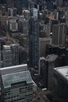 Stunning aerial view of Toronto's downtown skyscrapers showcasing urban architecture.