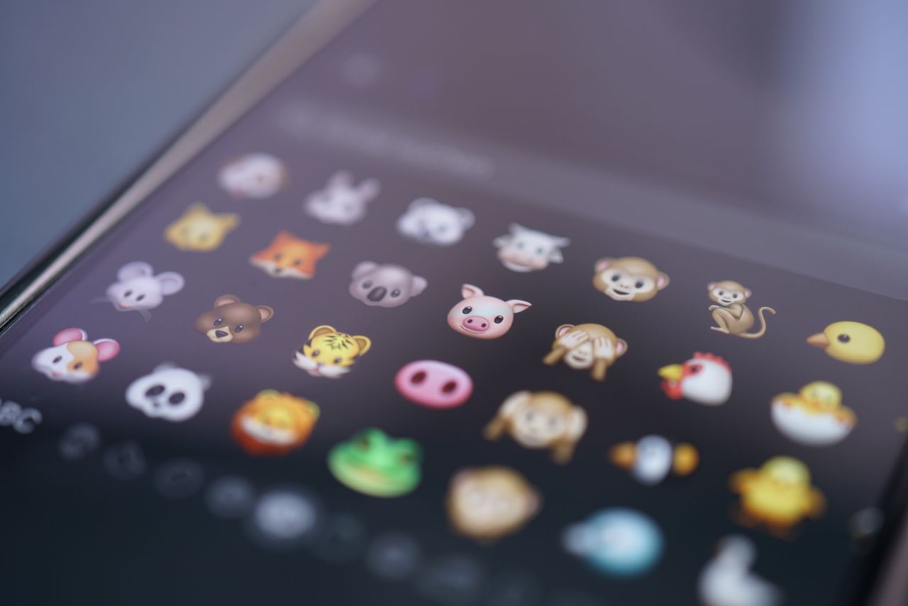 close up view of various animal emojis displayed on a smartphone scree