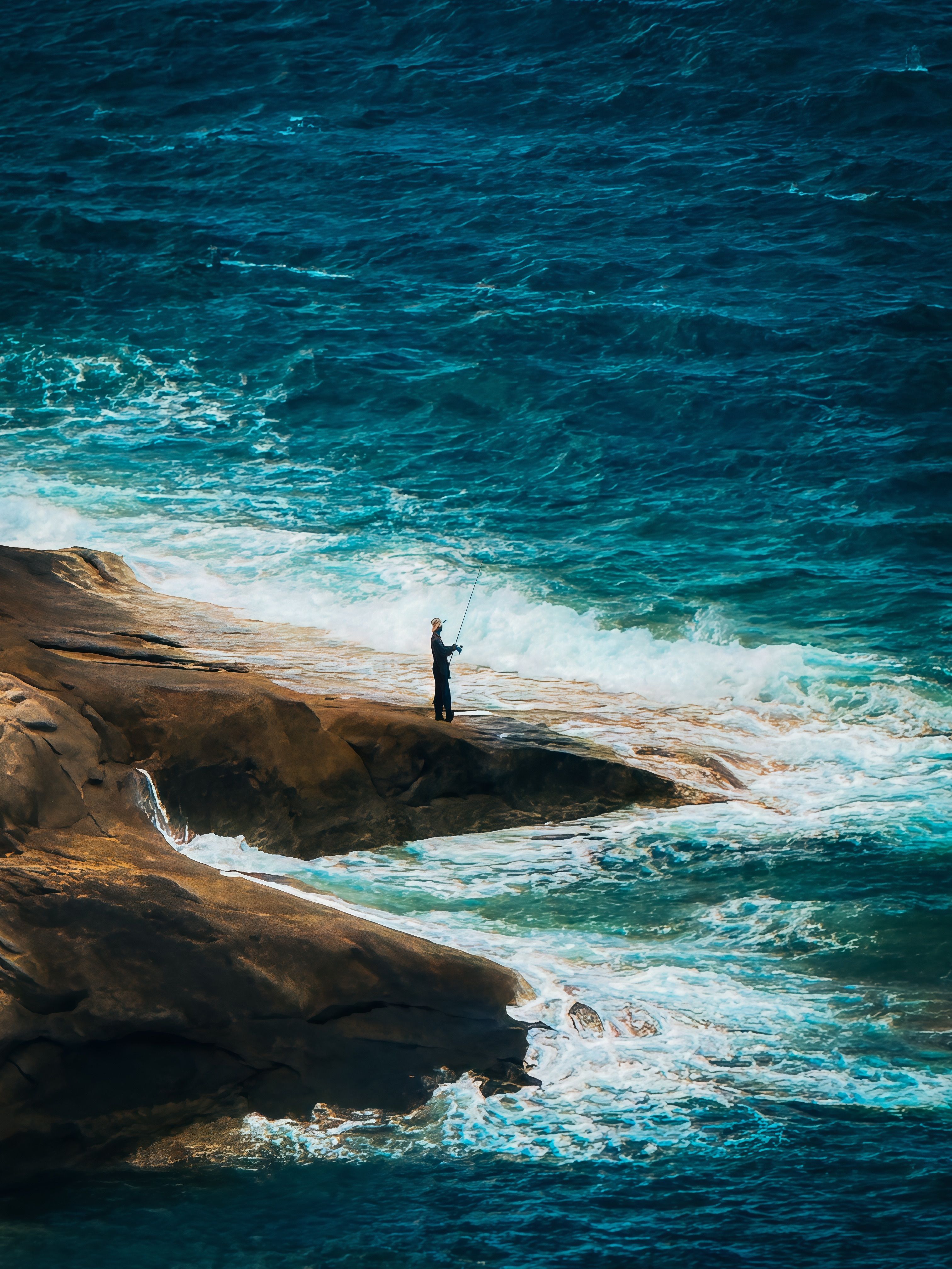 fishing rocky shore ocean waves