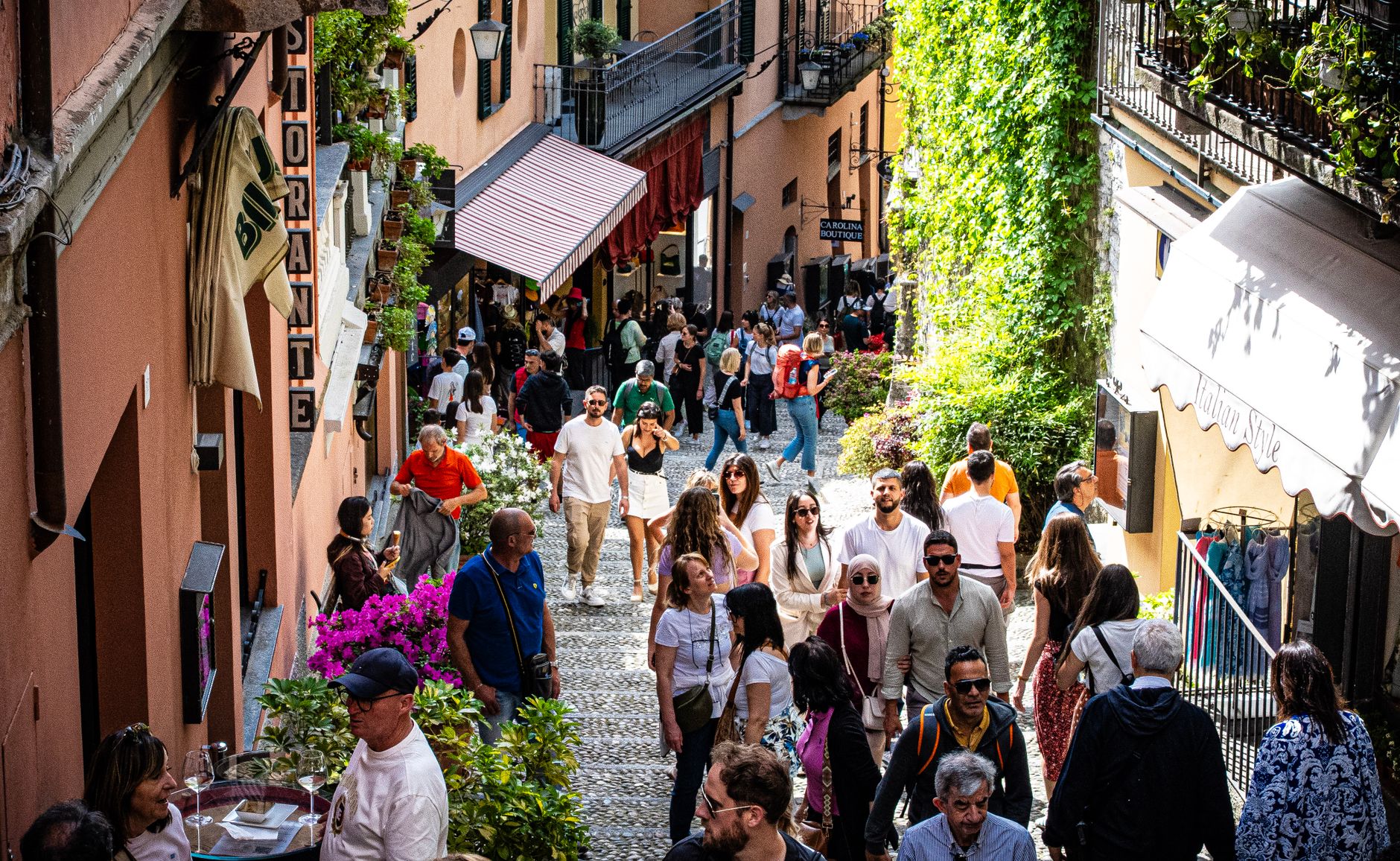 Crowded street in Italian city