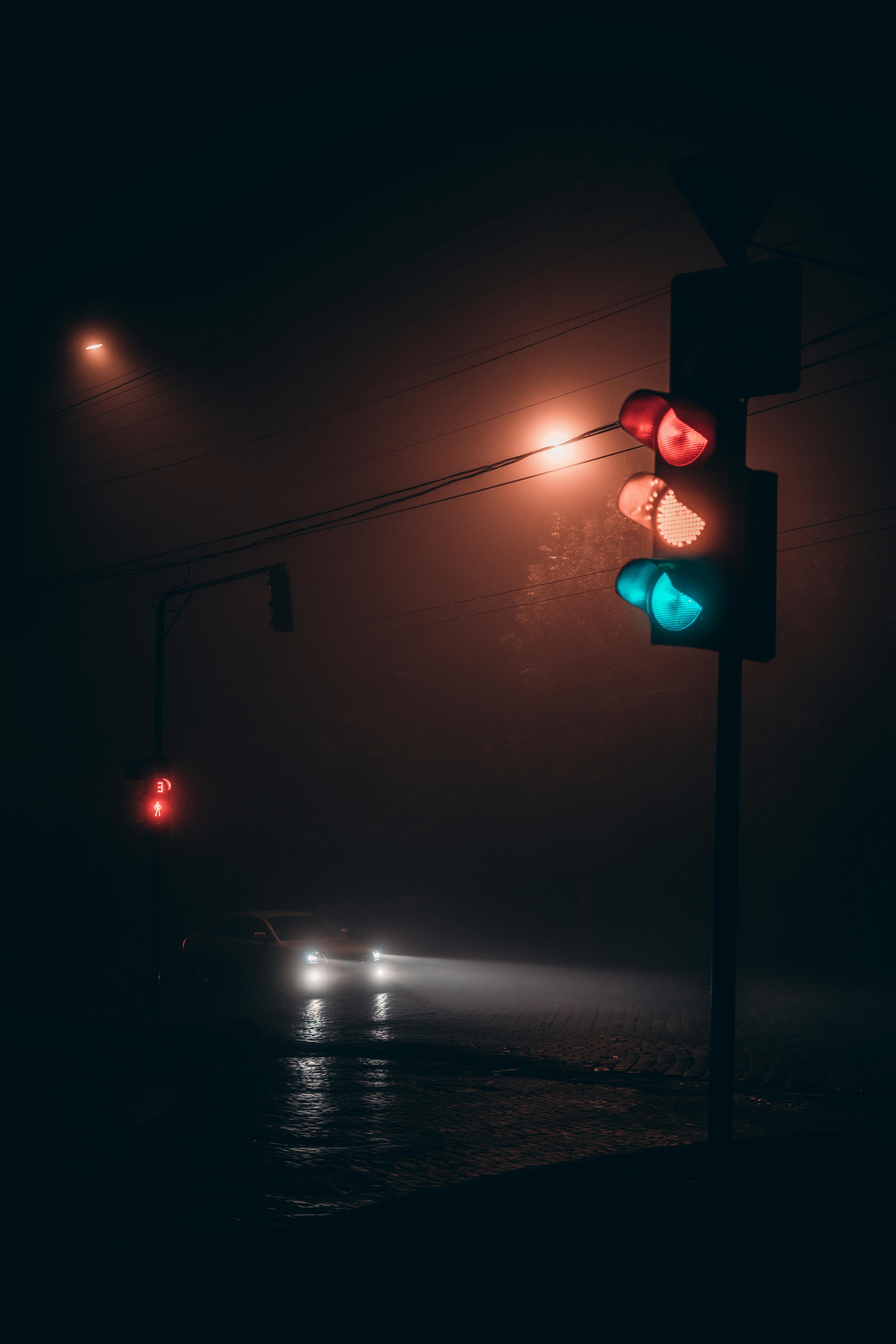 Turned-on Street Lights at Night
