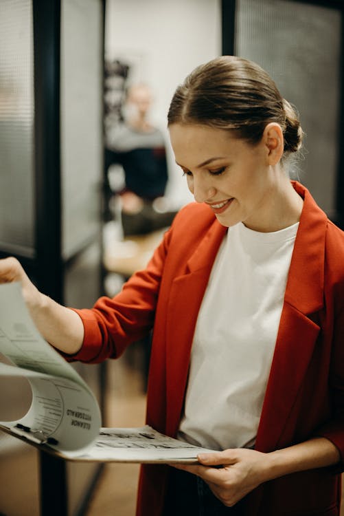 Woman Wearing Red Blazer