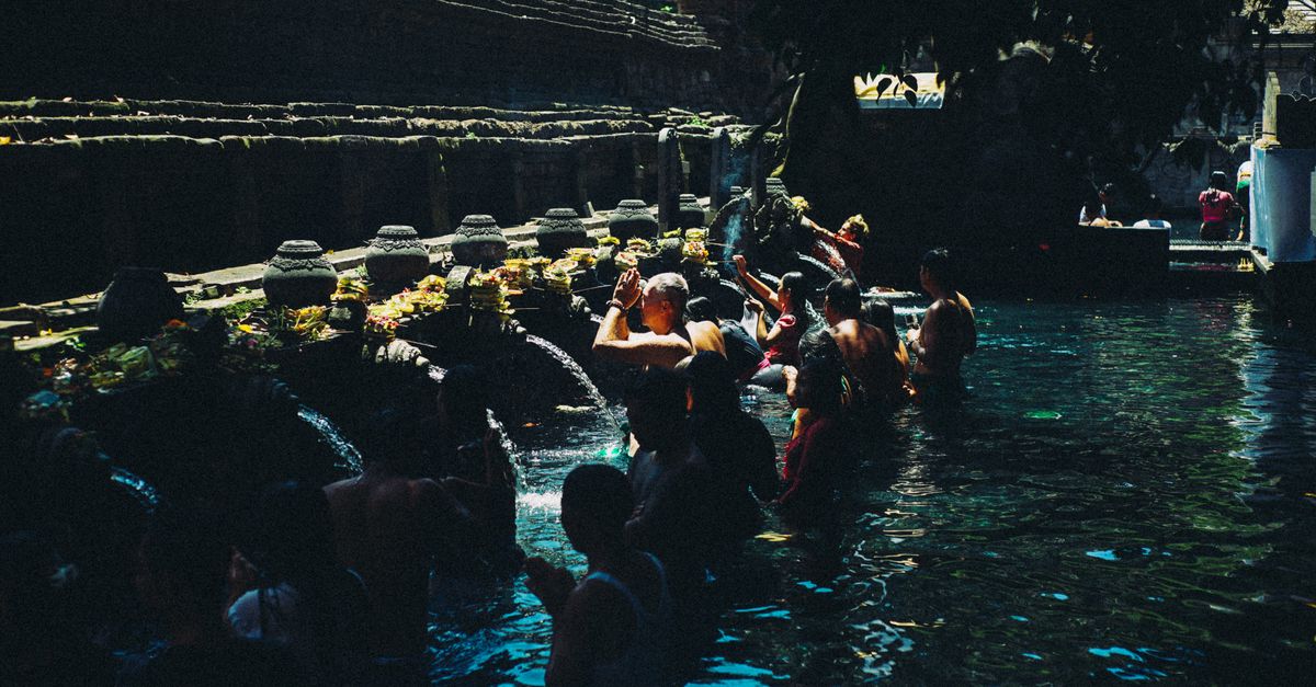 Bathing Pool Monastery People Performing Ritual Bathing in Sacred Temple Pool · Free Stock Photo