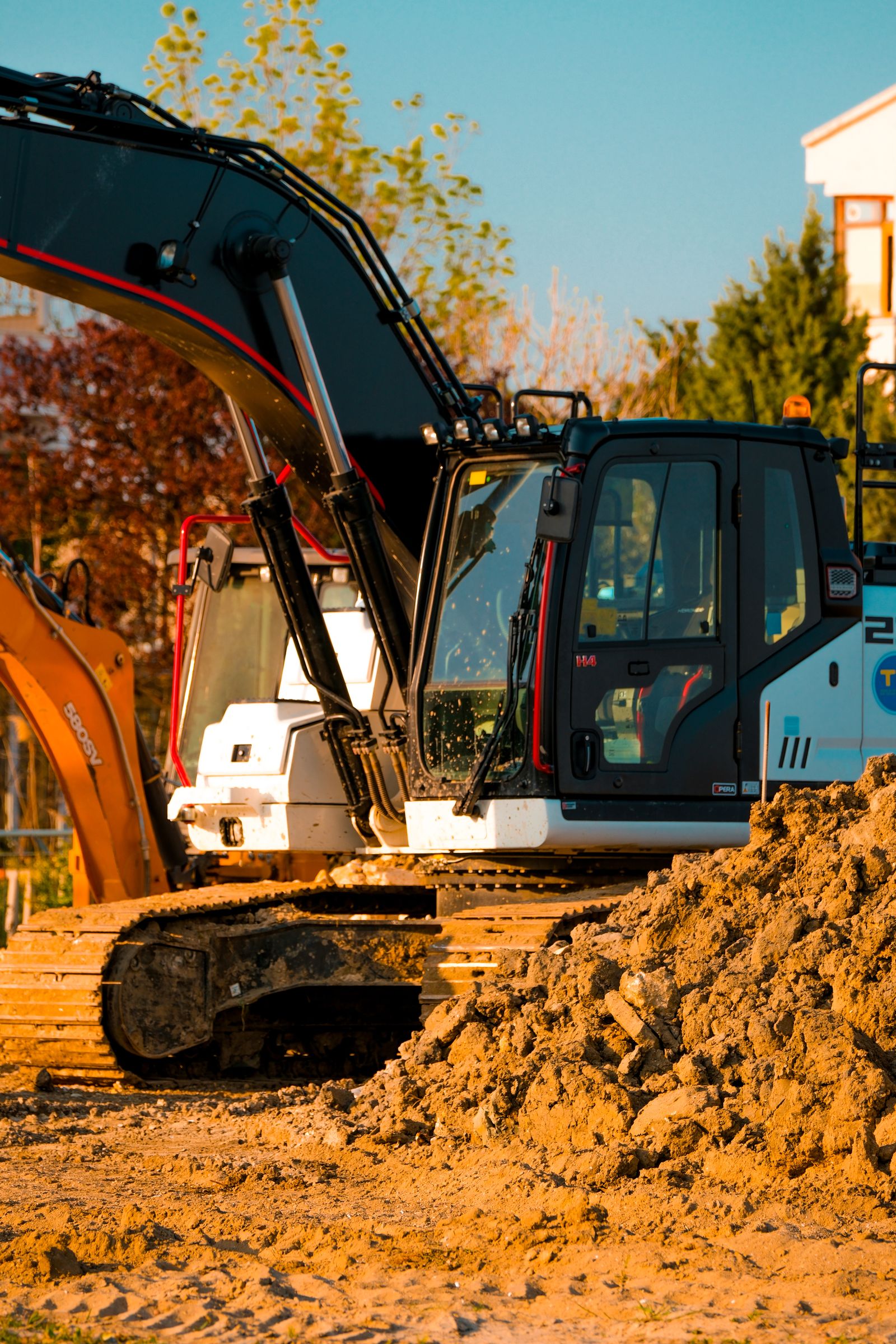 A heavy construction site with an excavator at work