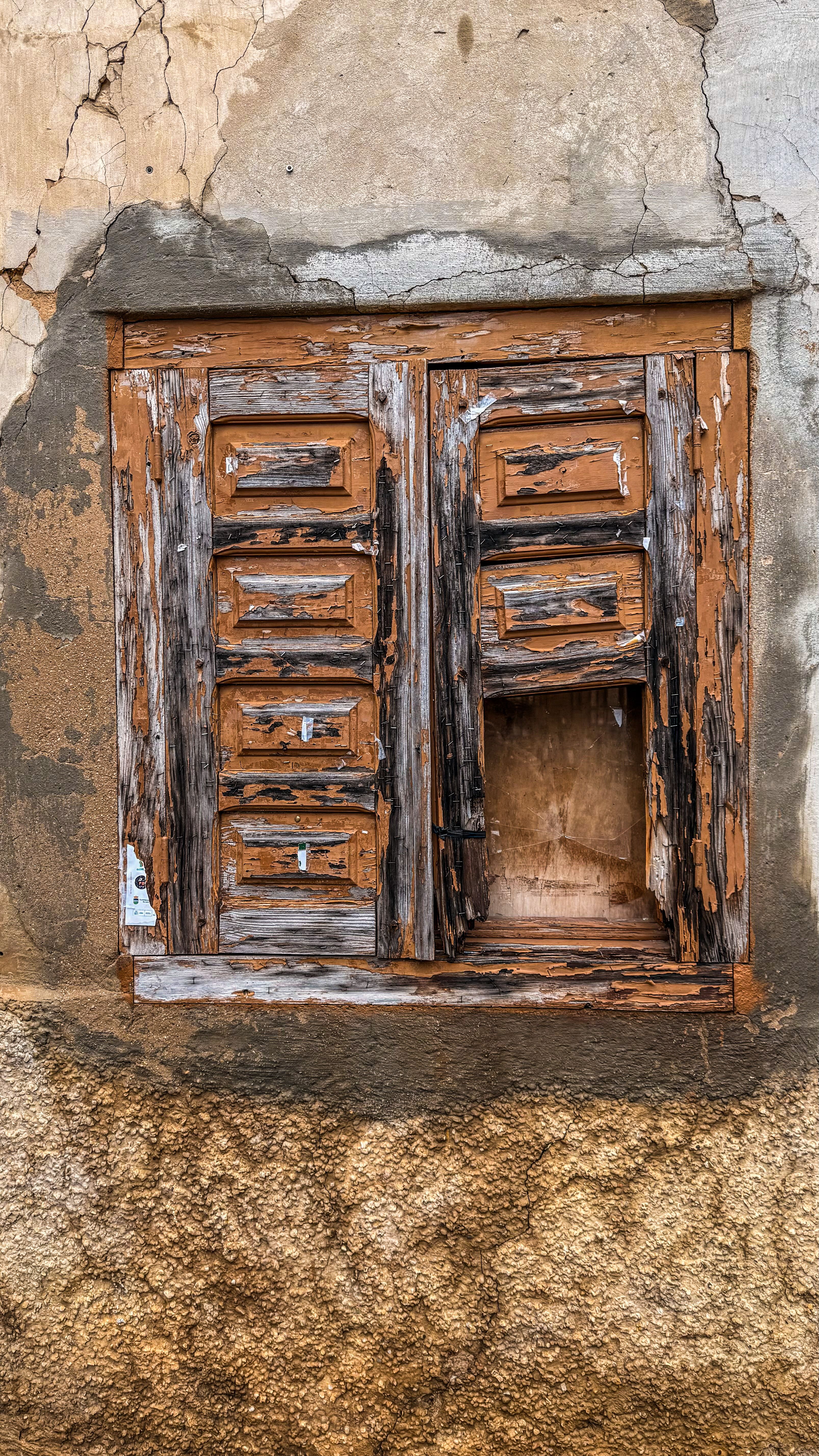 Aged Wooden Window with Peeling Paint on Wall · Free Stock Photo
