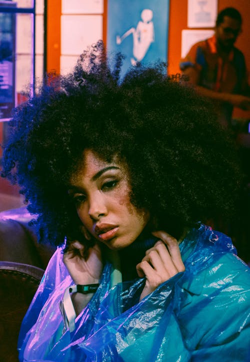 Free stock photo of afro hair, black girl, blue