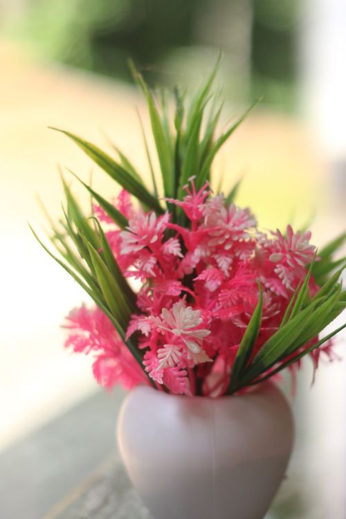Free Aesthetic pink and green floral arrangement in a white vase indoors with natural light. Stock Photo
