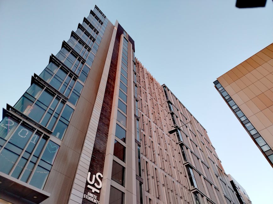 Contemporary student housing buildings in Liverpool city, showcasing modern architecture.