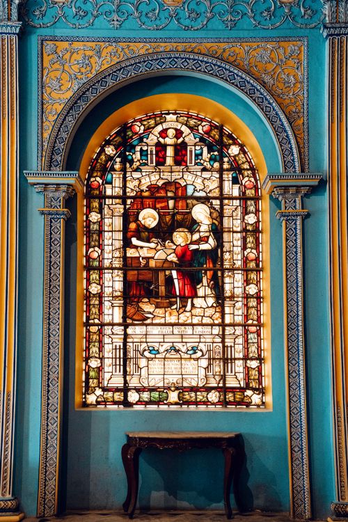 Free Intricate stained glass window in a historic building in Lucknow, India. Stock Photo