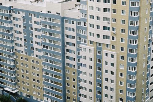 Free Aerial view of a contemporary high-rise apartment building in Astana, Kazakhstan. Stock Photo